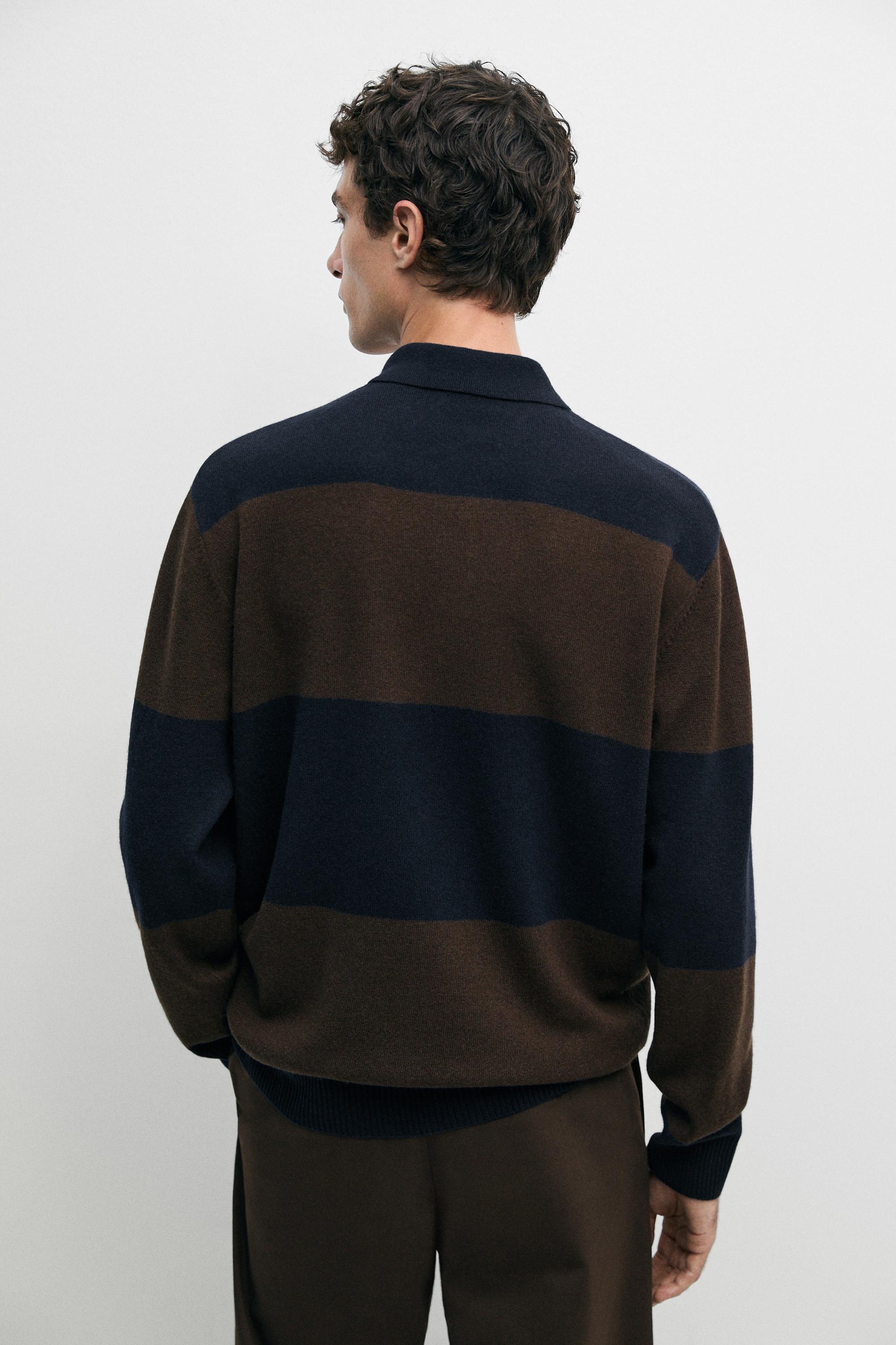 Wool-blend striped polo sweater